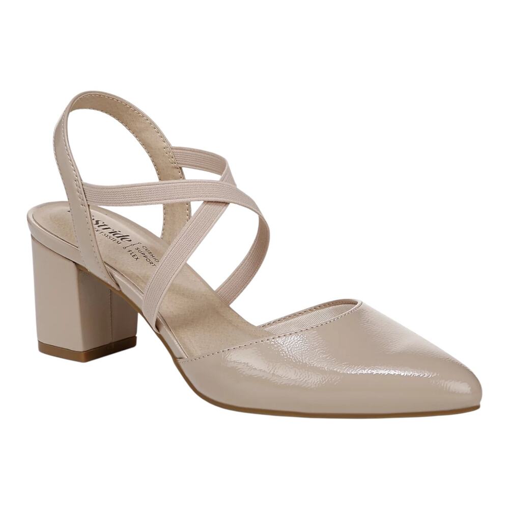 LifeStride Women's April Block Heel Ankle Strap Slingback Taupe Size 7 W